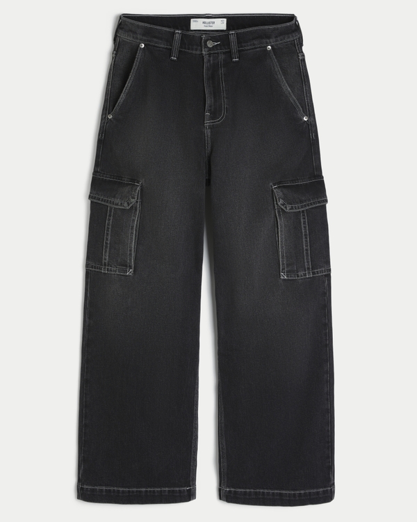 Washed Black Super Baggy Cargo Jeans