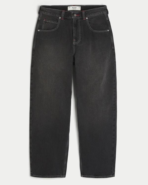 Washed Black Good Luck Embroidery Skater Baggy Jeans, Washed Black view 1