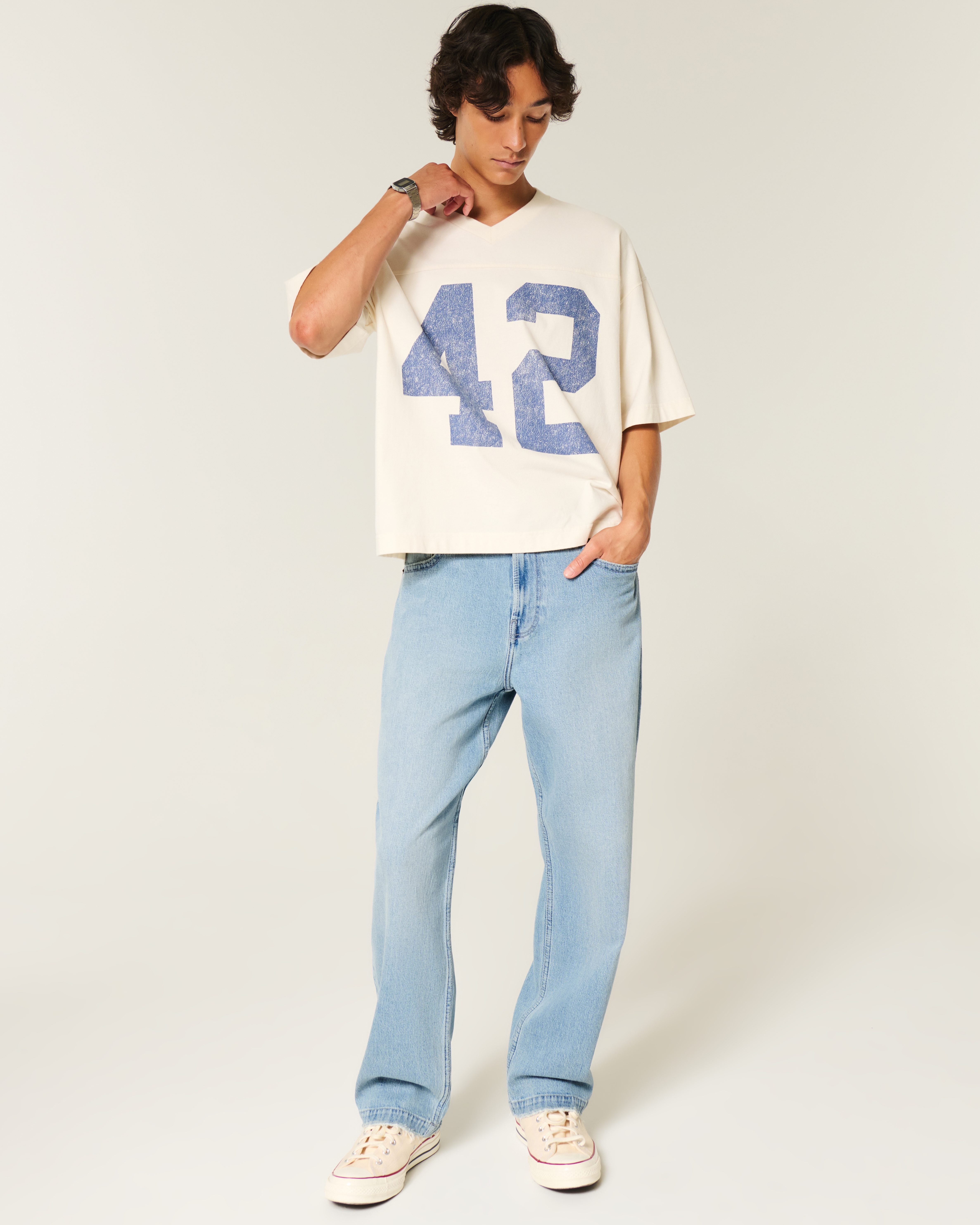 Light Wash Embroidered Baggy Jeans