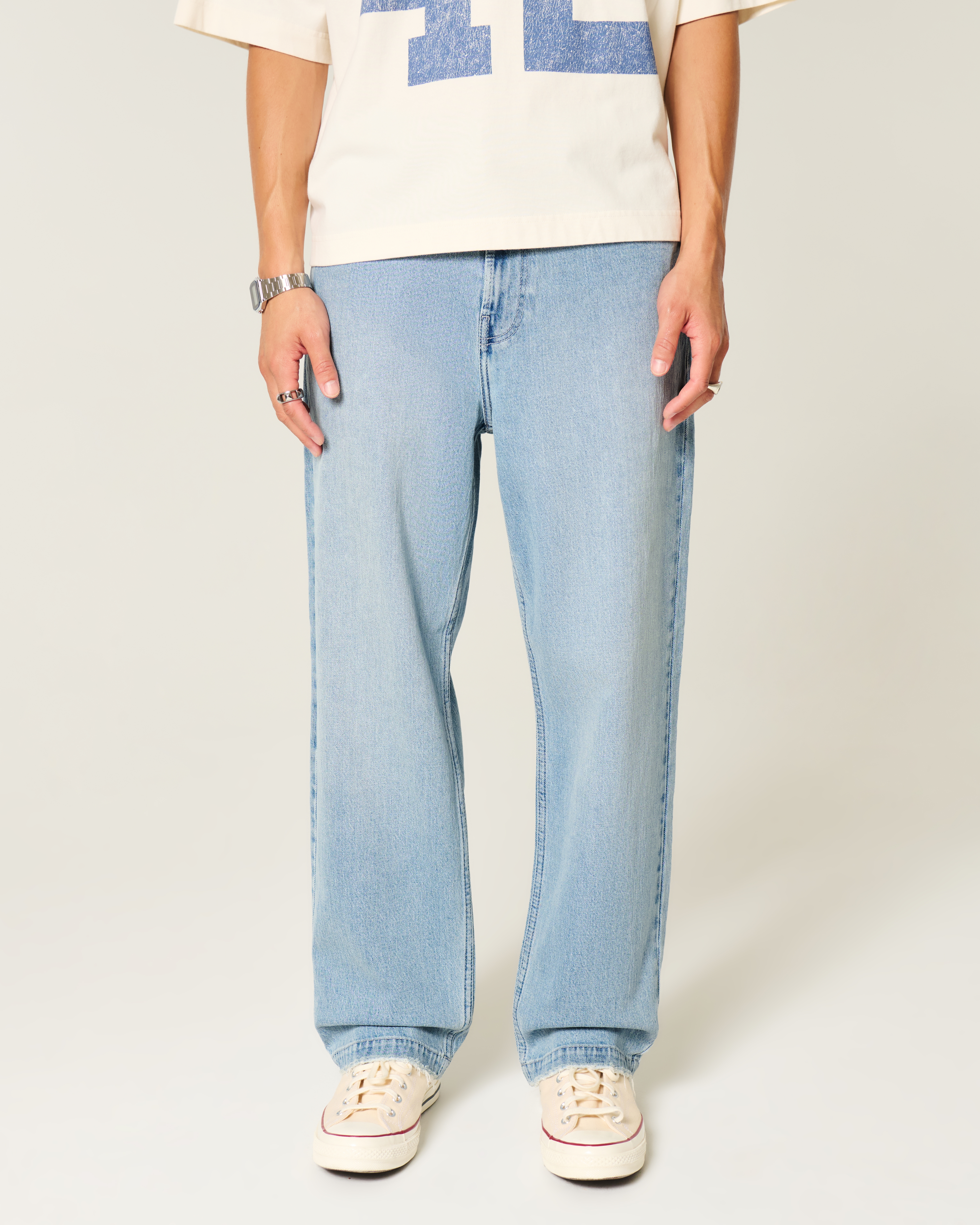 Light Wash Embroidered Baggy Jeans