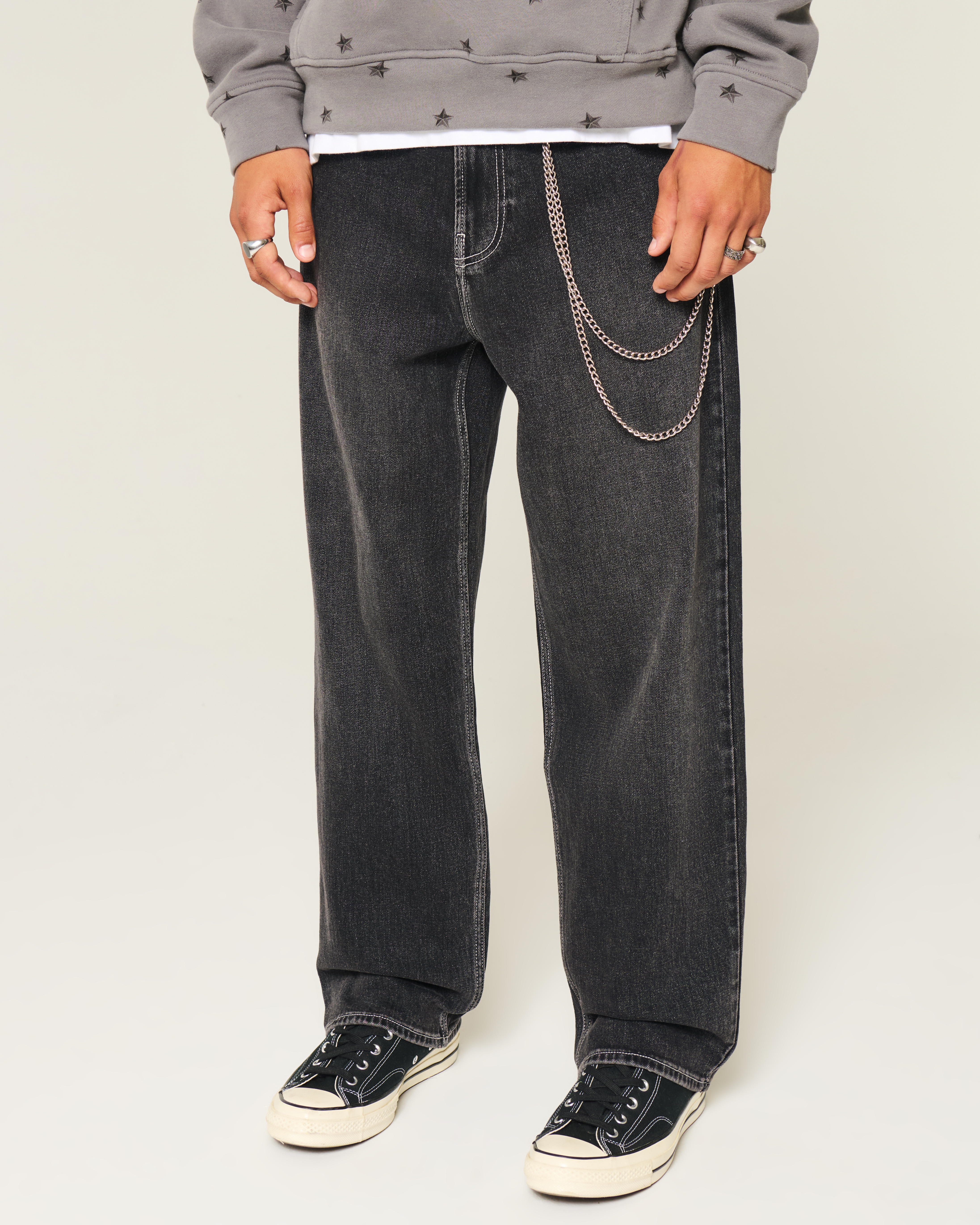Washed Black Skull Graphic Baggy Jeans