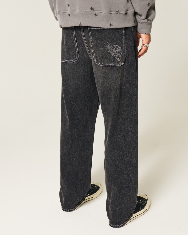 Washed Black Skull Graphic Baggy Jeans