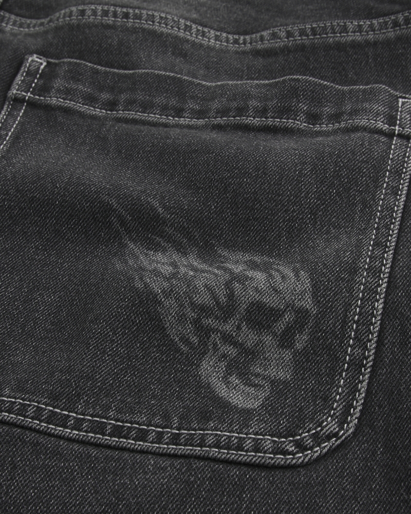 Washed Black Skull Graphic Baggy Jeans