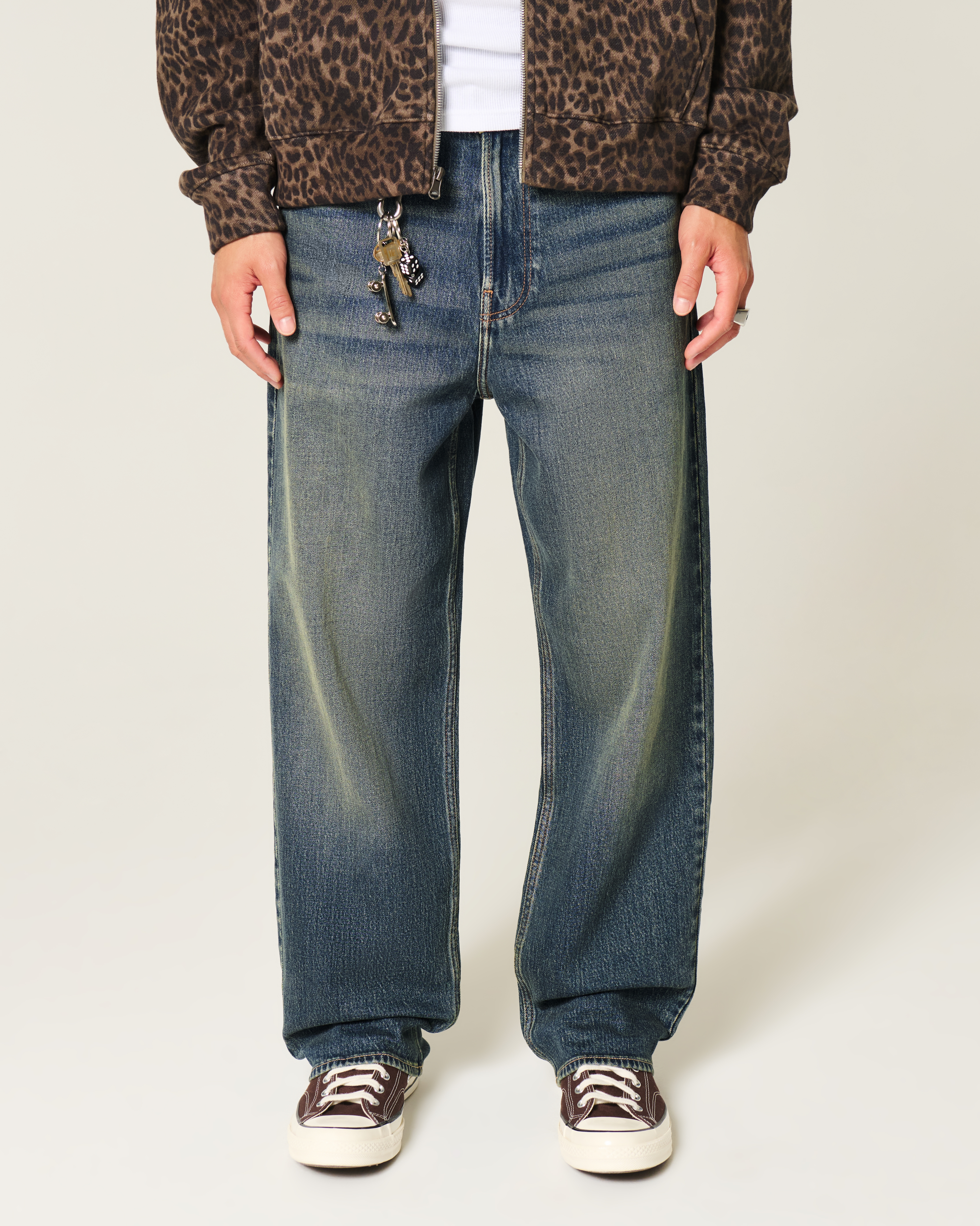 Dark Wash Embroidered Baggy Jeans