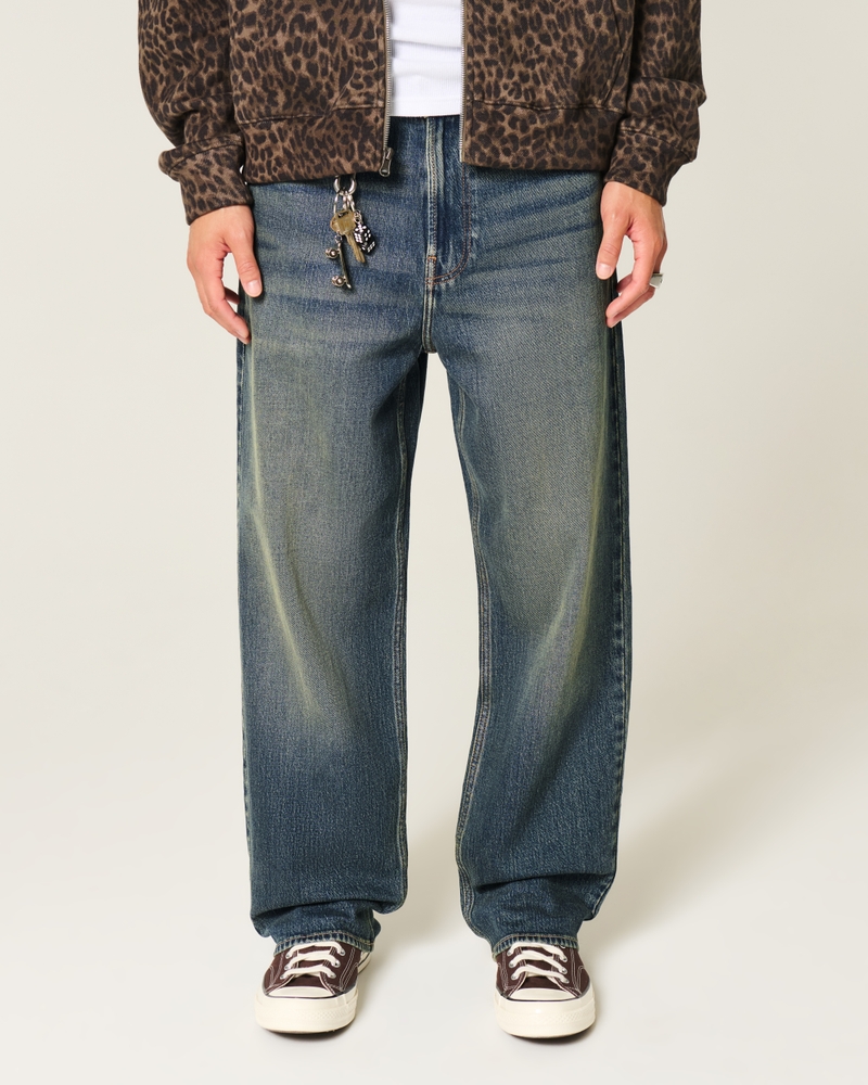 Dark Wash Embroidered Baggy Jeans