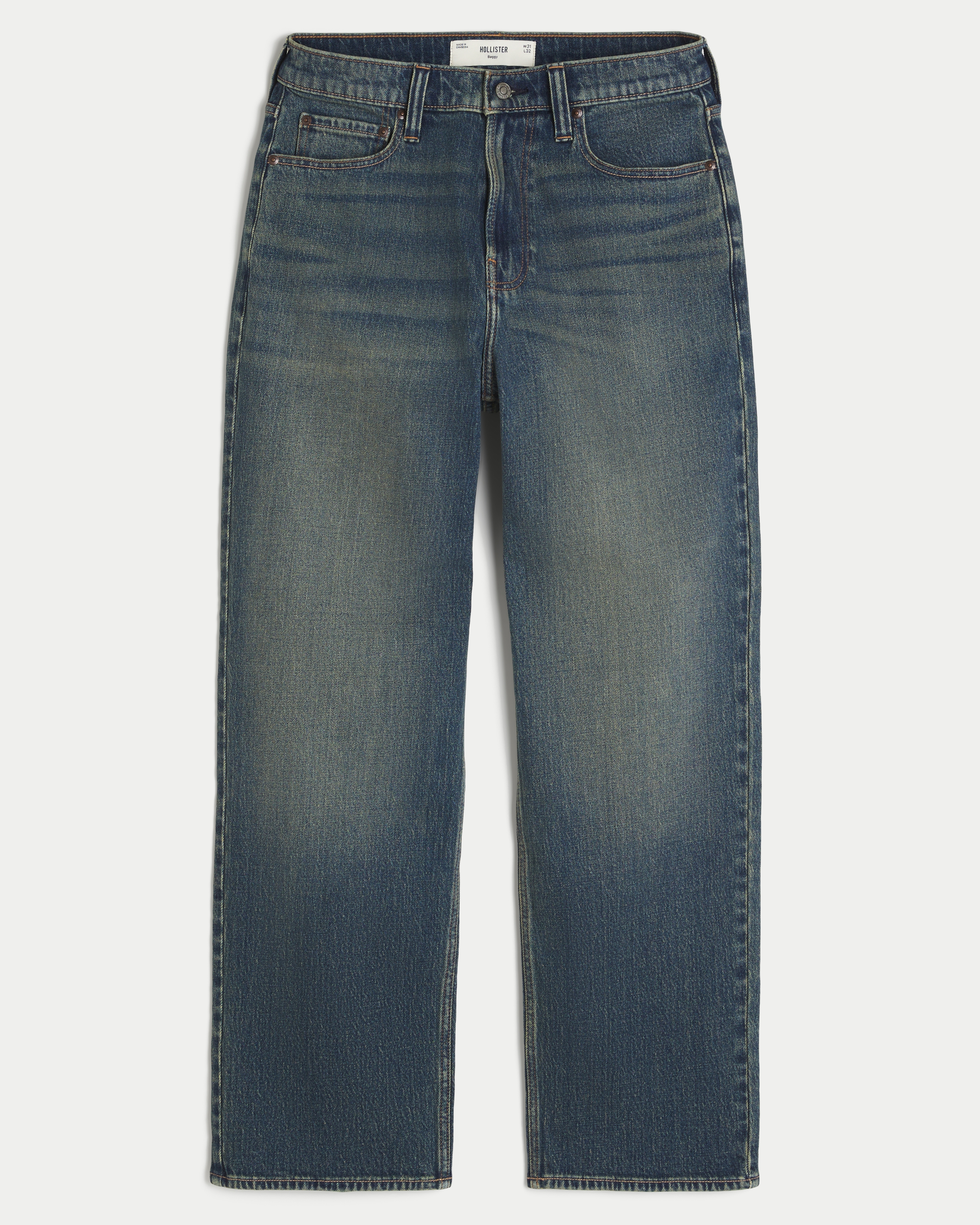Dark Wash Embroidered Baggy Jeans