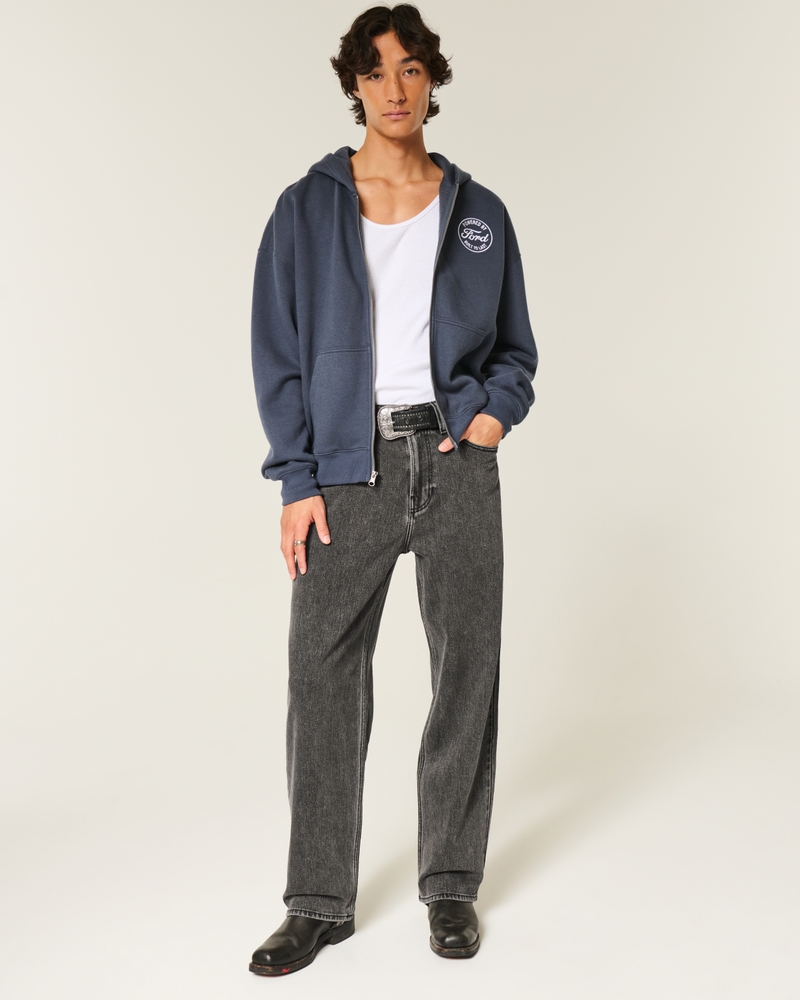 Washed Black Y2K Embroidered Back Pocket Baggy Jeans