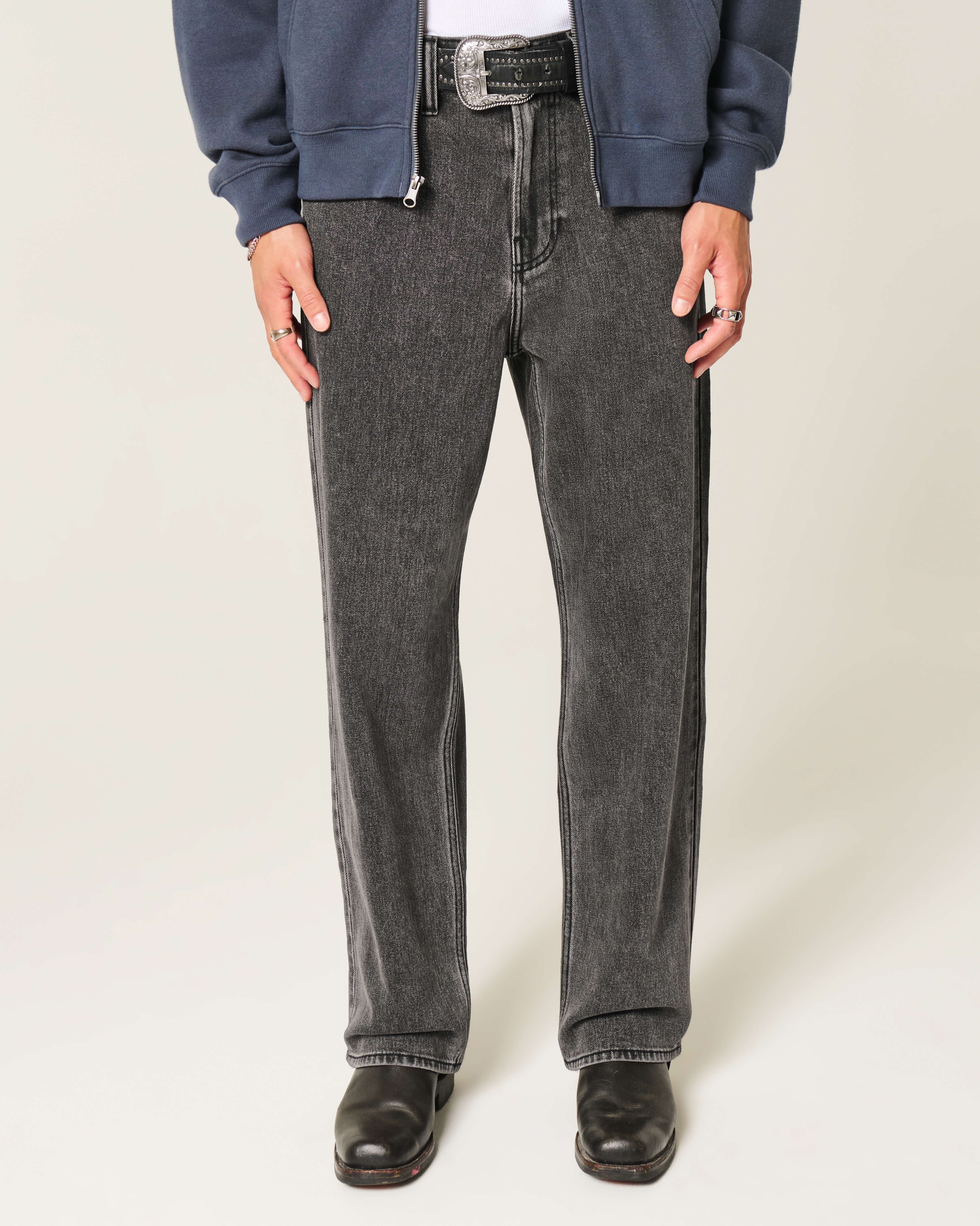 Washed Black Logo Graphic Baggy Jeans