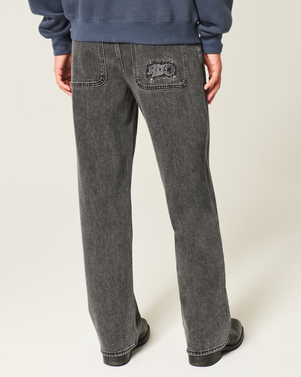 Washed Black Logo Graphic Baggy Jeans