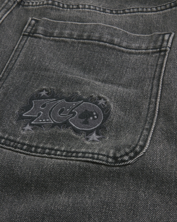 Washed Black Logo Graphic Baggy Jeans