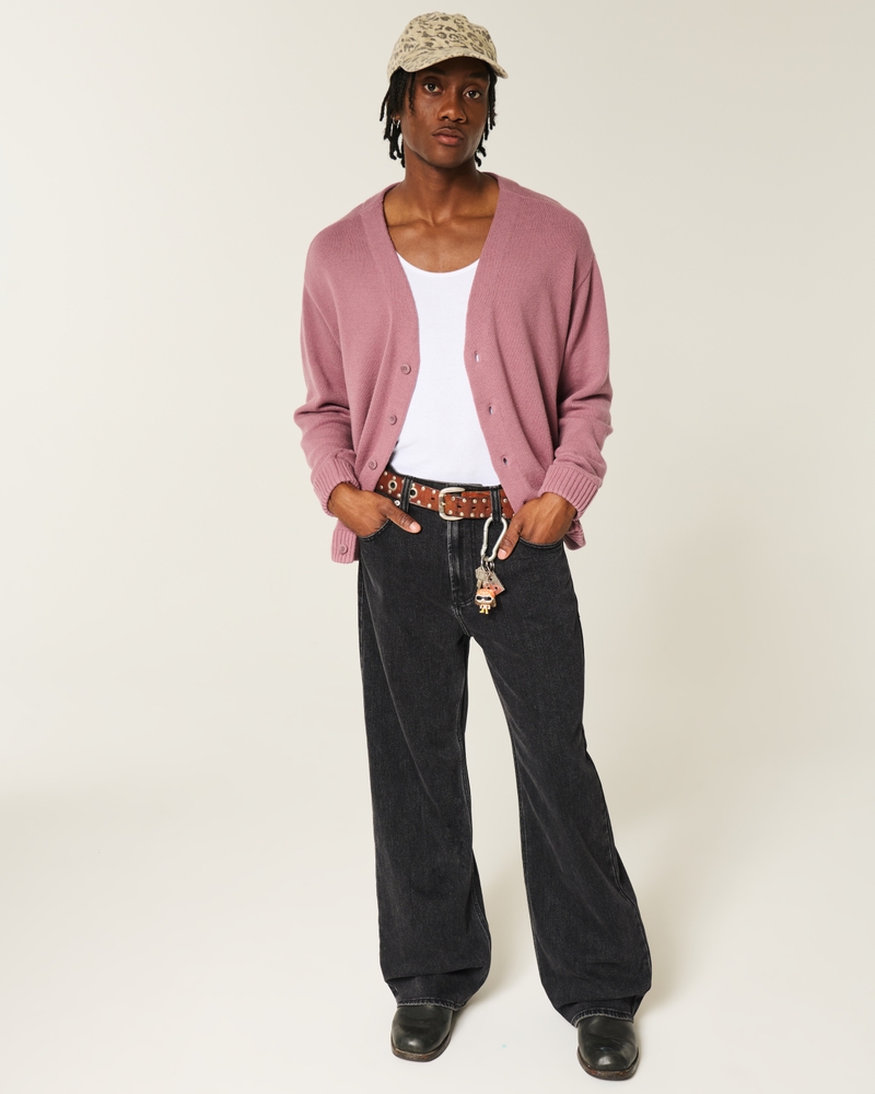 Men's Washed Black Baggy Bootcut Jeans Men's Clearance