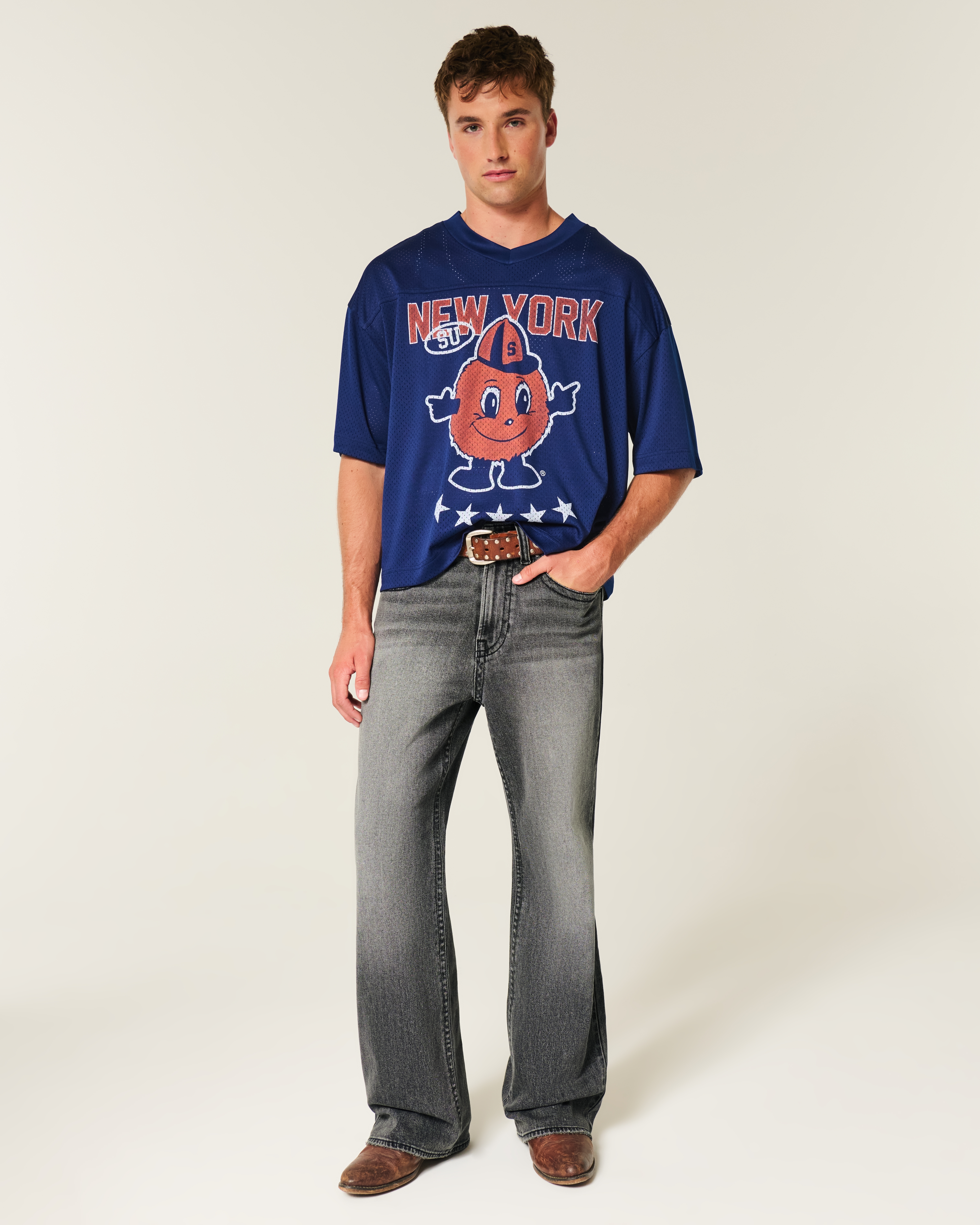 Washed Black Embroidered Baggy Bootcut Jeans