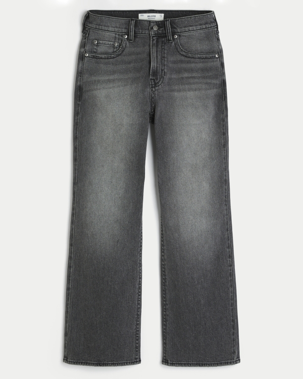 Washed Black Embroidered Baggy Bootcut Jeans, Washed Black view 1