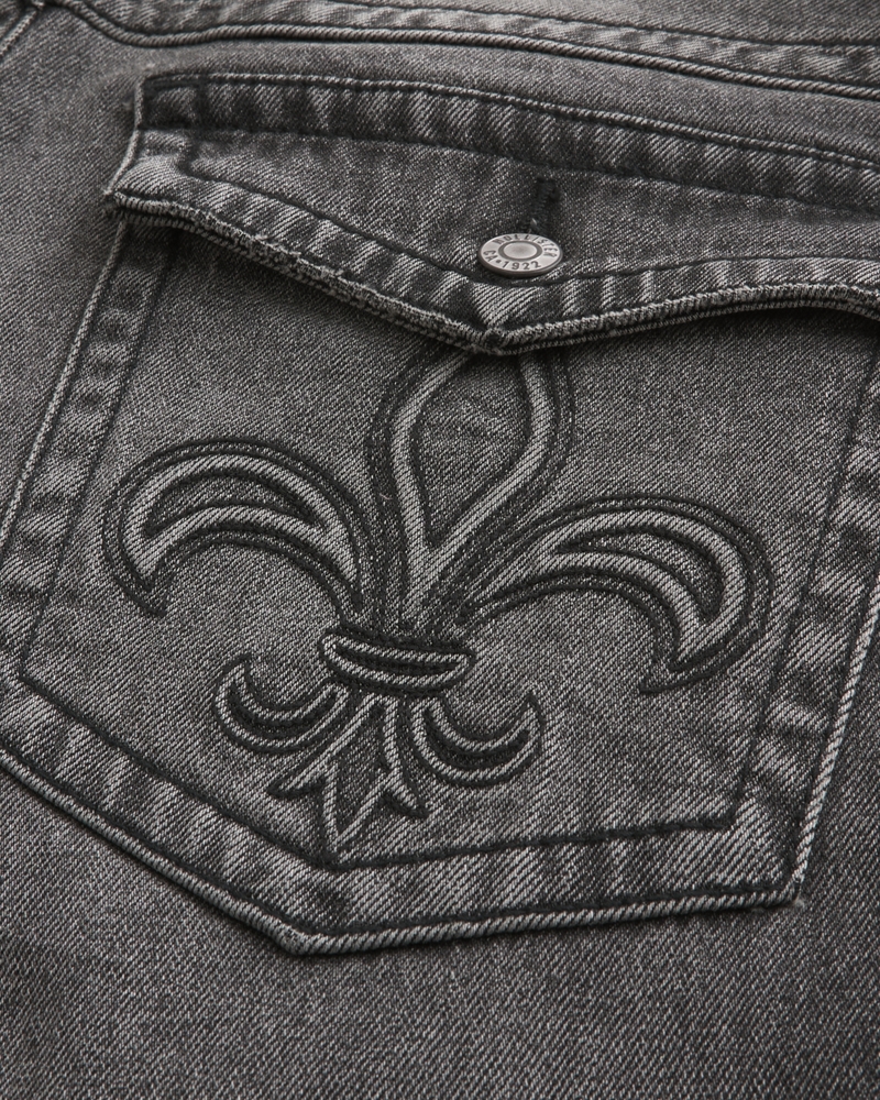 Washed Black Embroidered Baggy Bootcut Jeans