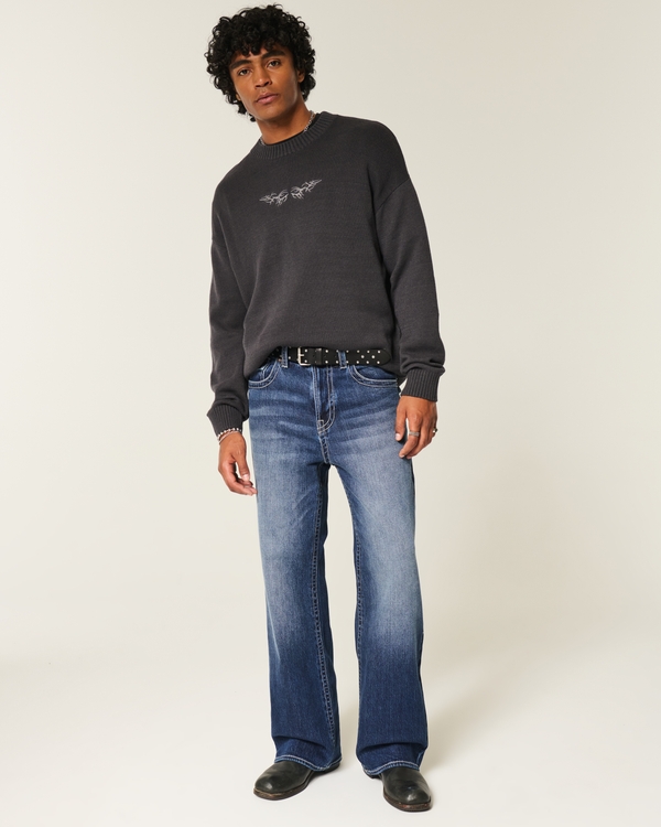 Dark Wash Baggy Bootcut Jeans, Dark view 1