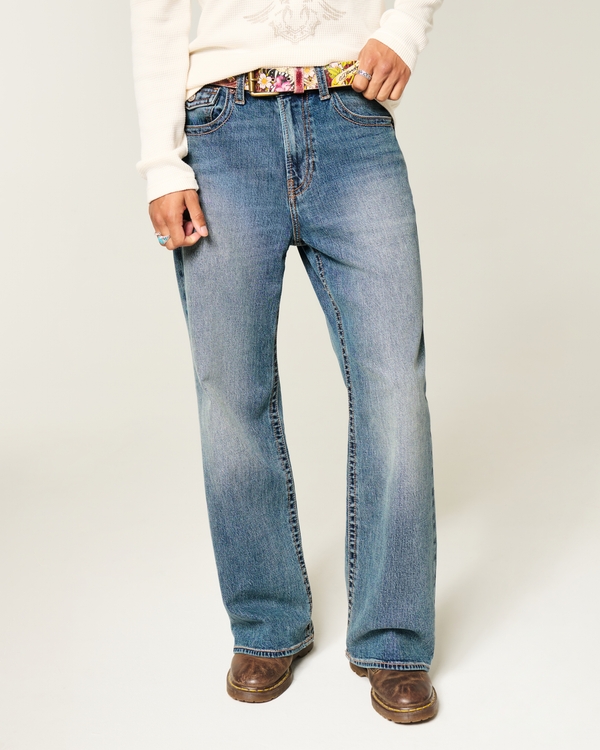 Medium Wash Flap Pocket Baggy Bootcut Jeans, Medium view 2