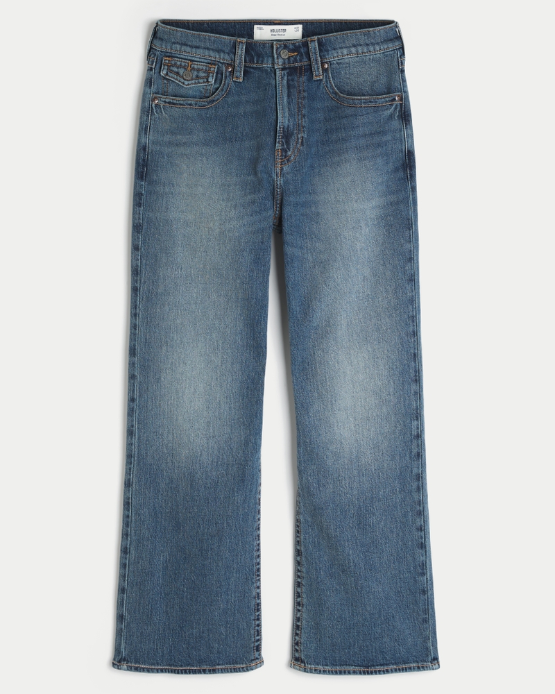 Medium Wash Flap Pocket Baggy Bootcut Jeans