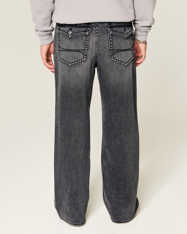 Wijde bootcut jeans in zwarte wassing met achterzakken met flap