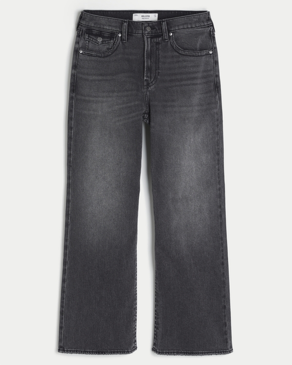 Wijde bootcut jeans in zwarte wassing met achterzakken met flap