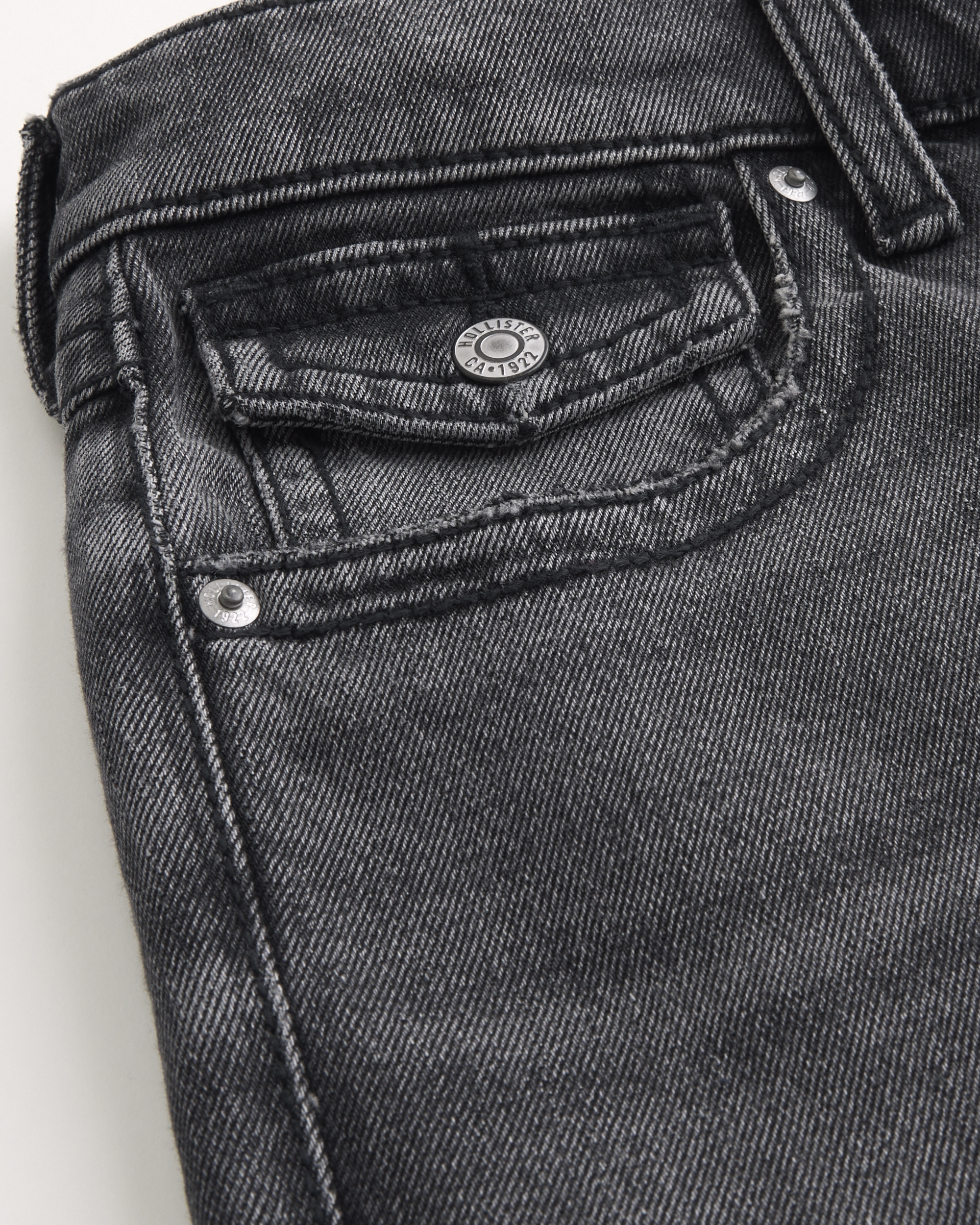 Washed Black Flap Pocket Baggy Bootcut Jeans