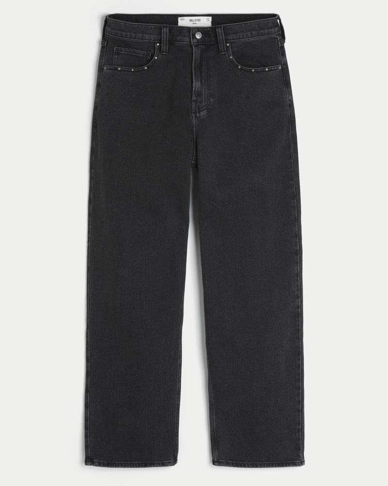 Washed Black Studded Baggy Jeans