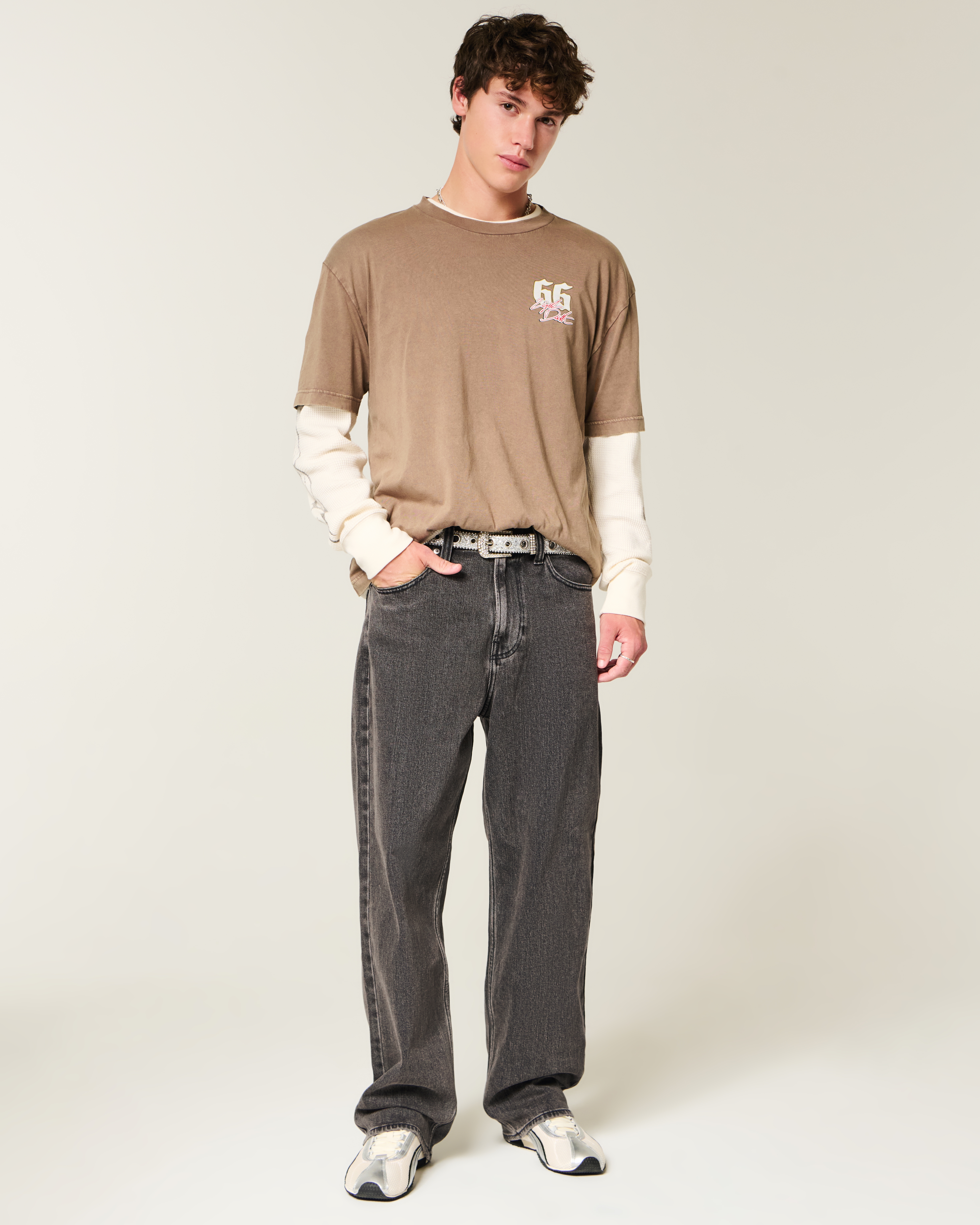 Washed Black Logo Graphic Baggy Jeans