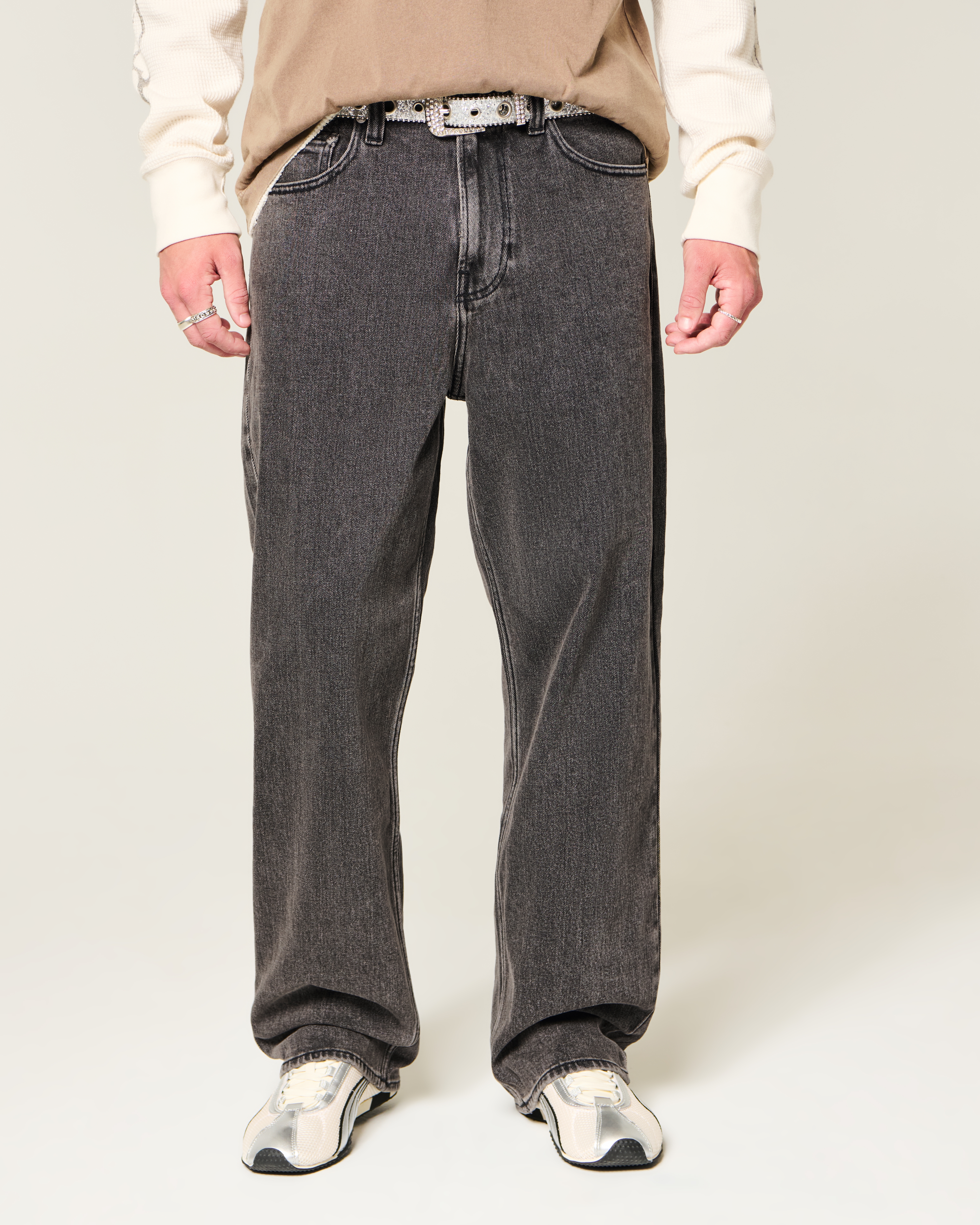 Washed Black Logo Graphic Baggy Jeans