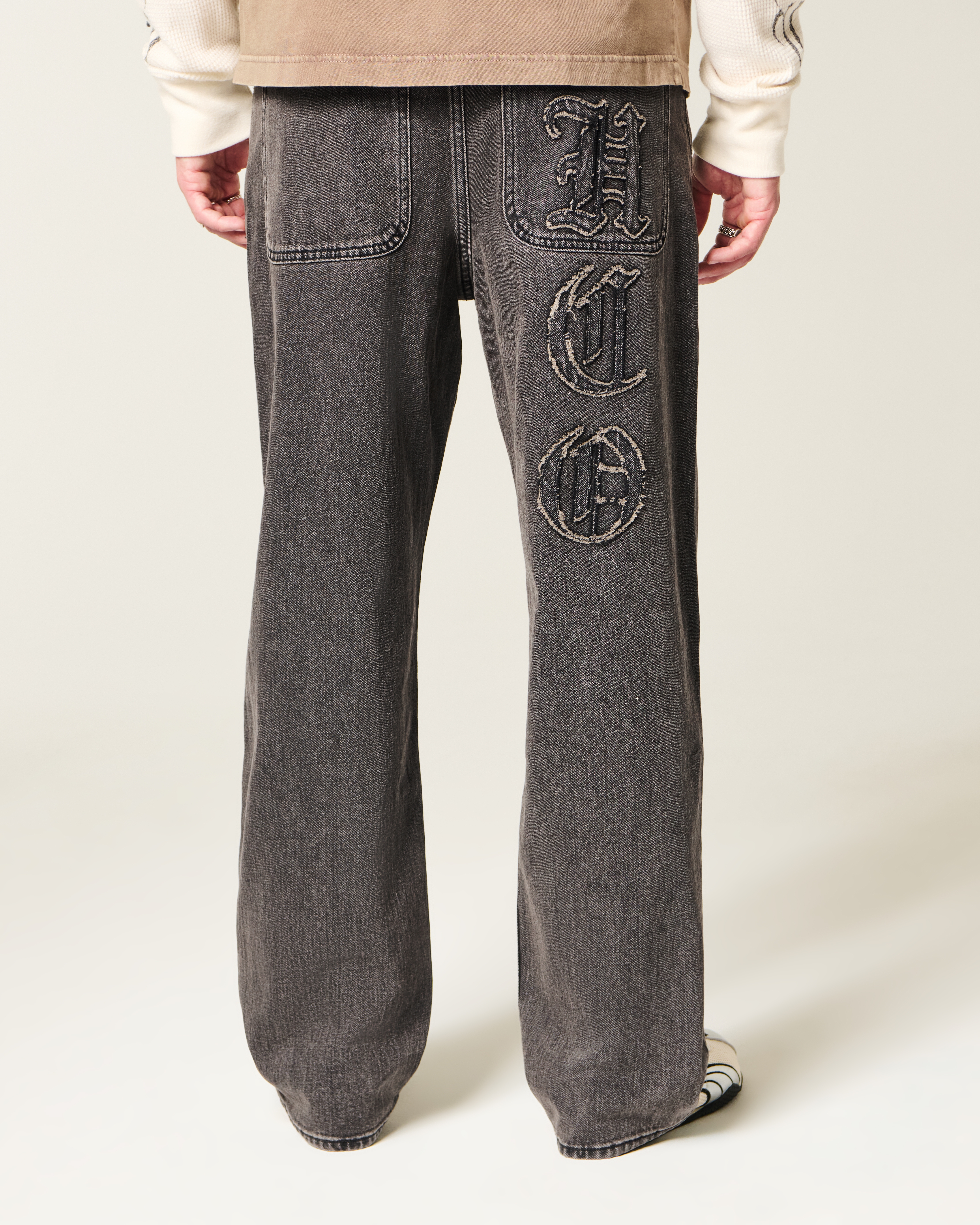 Washed Black Logo Graphic Baggy Jeans