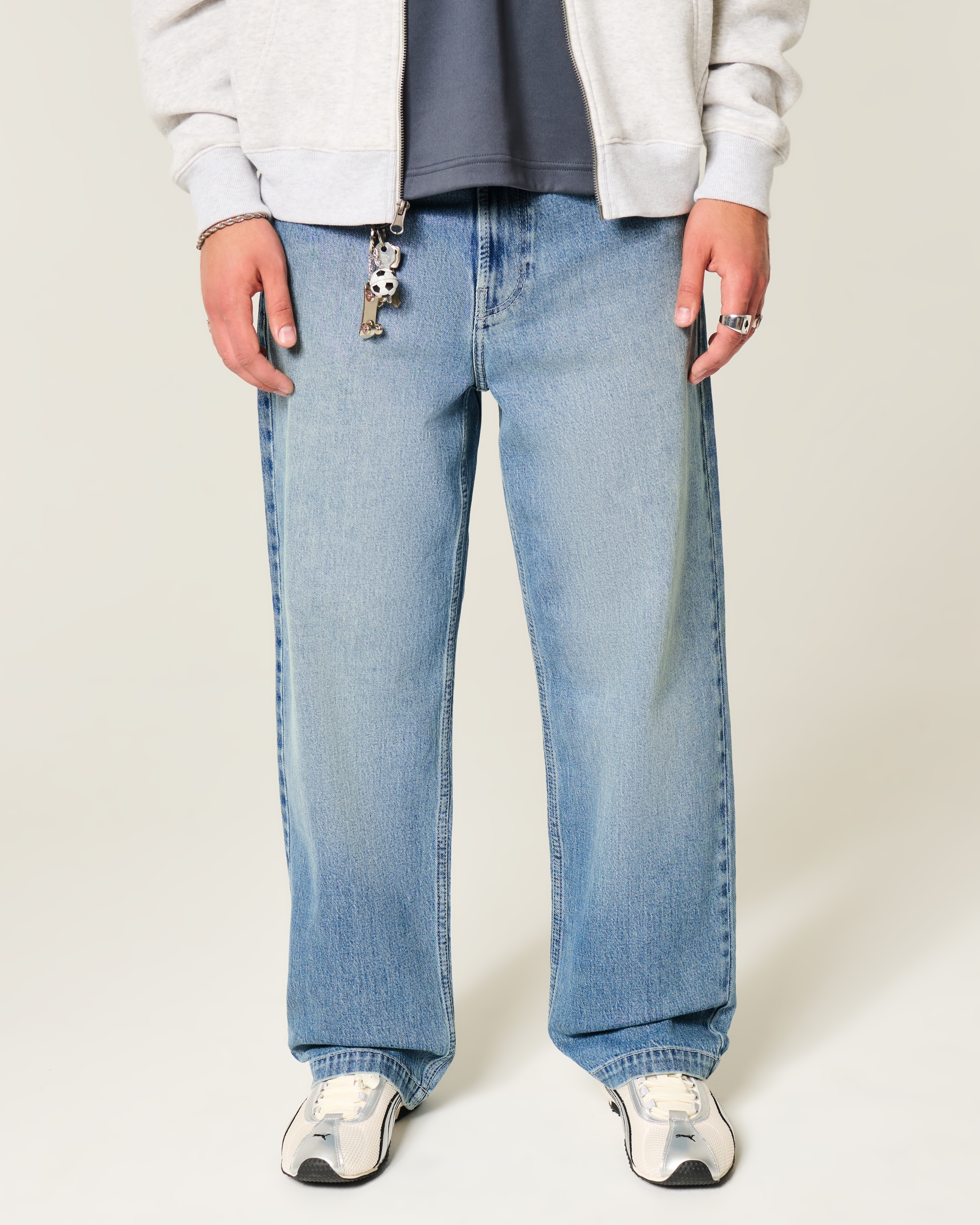 Medium Wash Eagle Graphic Baggy Jeans