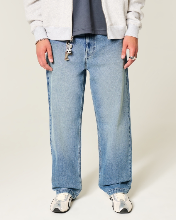 Medium Wash Eagle Graphic Baggy Jeans, Medium view 2