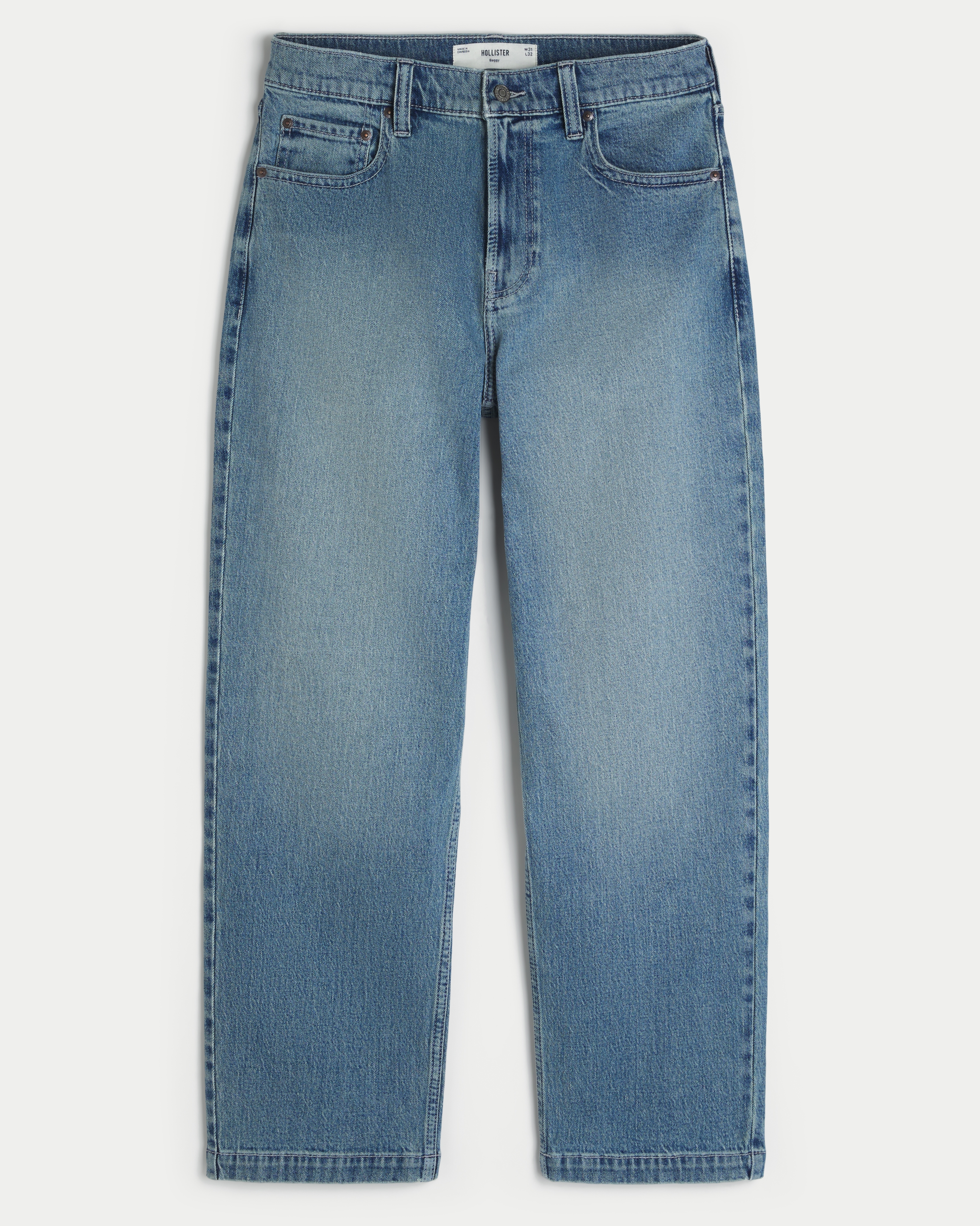 Medium Wash Eagle Graphic Baggy Jeans
