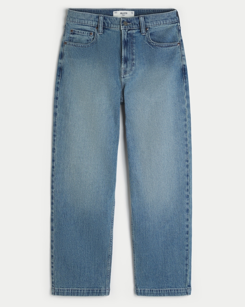 Medium Wash Eagle Graphic Baggy Jeans