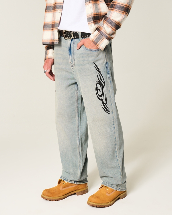 Light Wash Graphic Baggy Jeans, Light view 2
