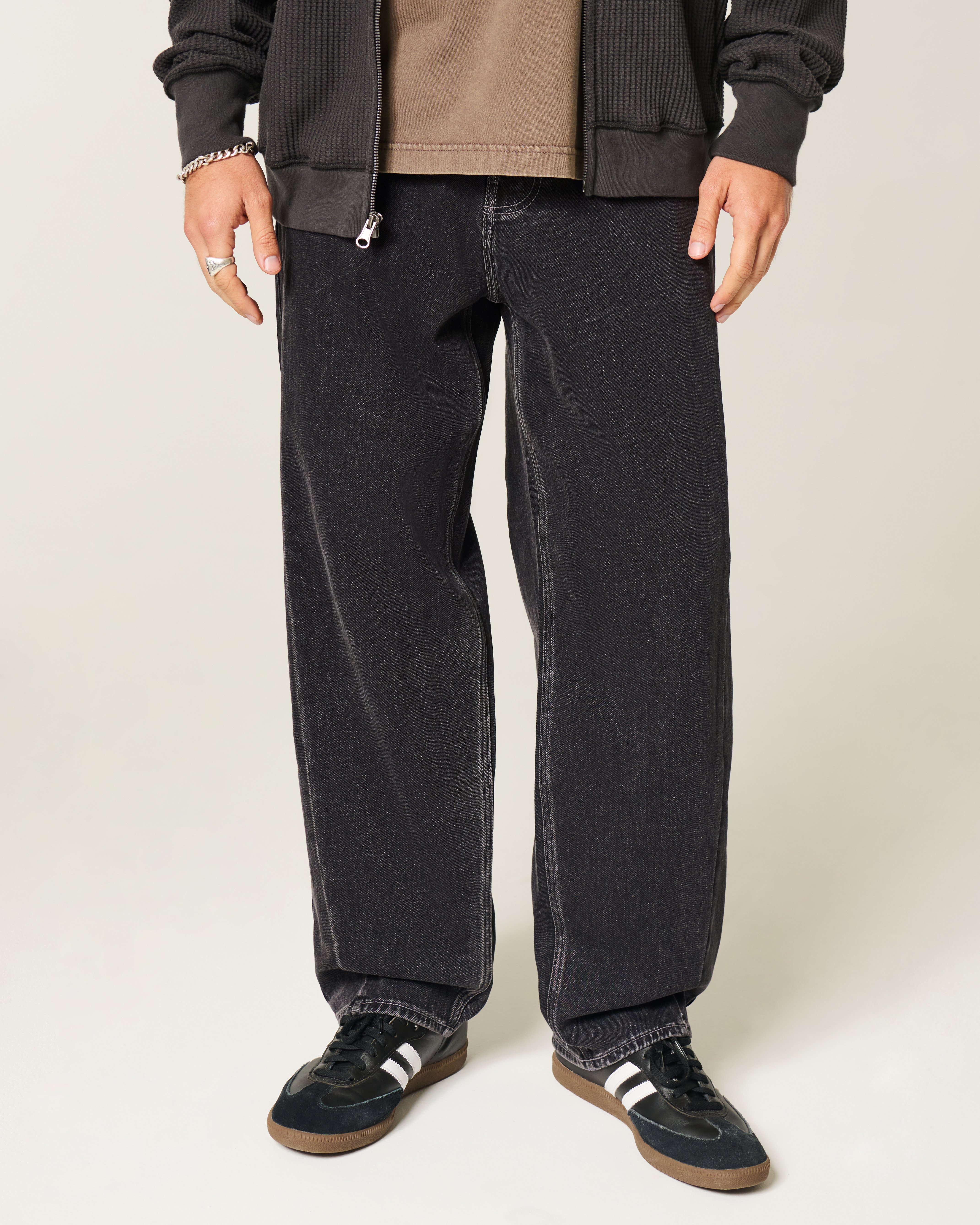 Washed Black Seamed Skater Baggy Jeans
