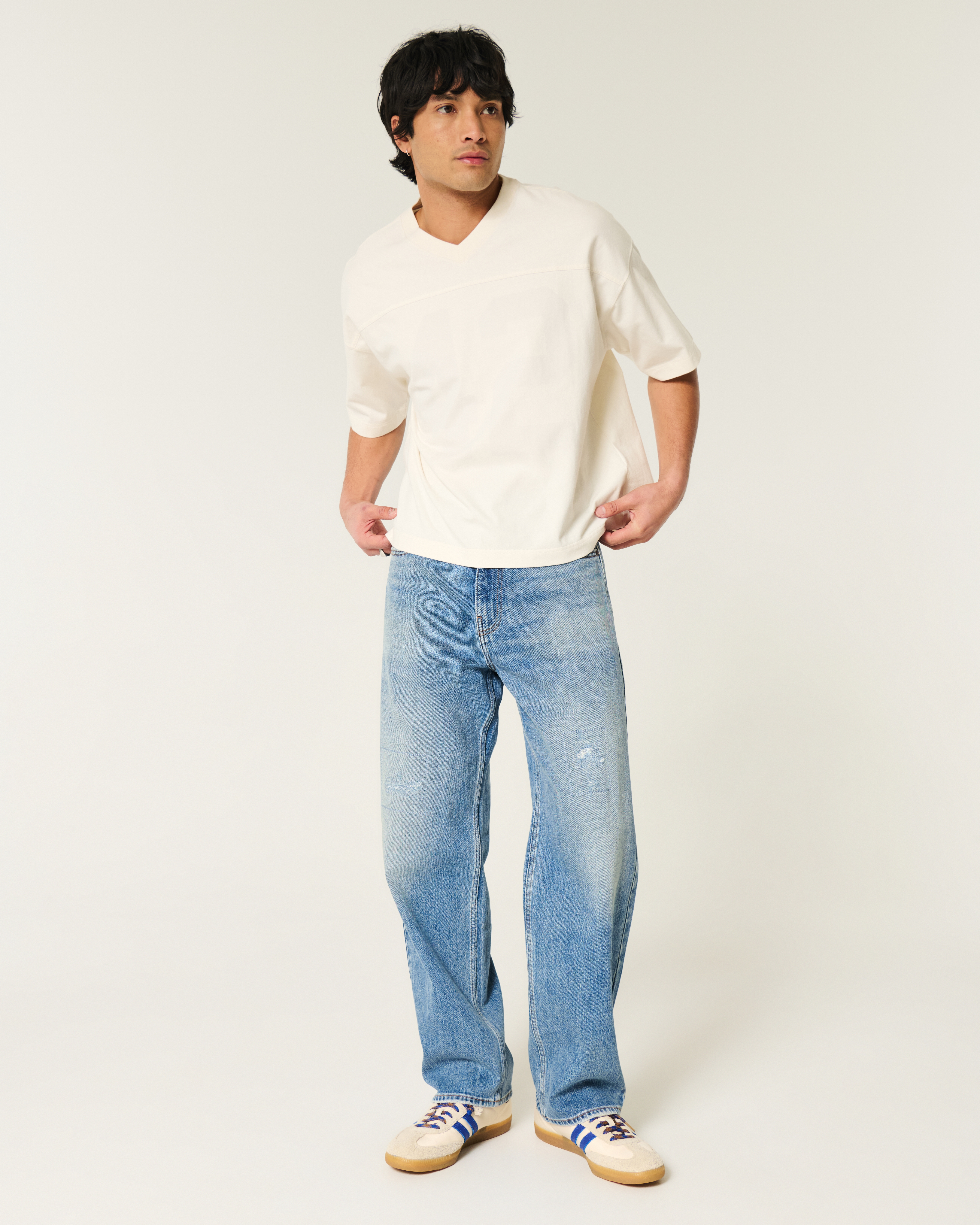 Distressed Medium Wash Baggy Jeans