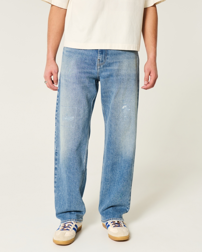 Distressed Medium Wash Baggy Jeans