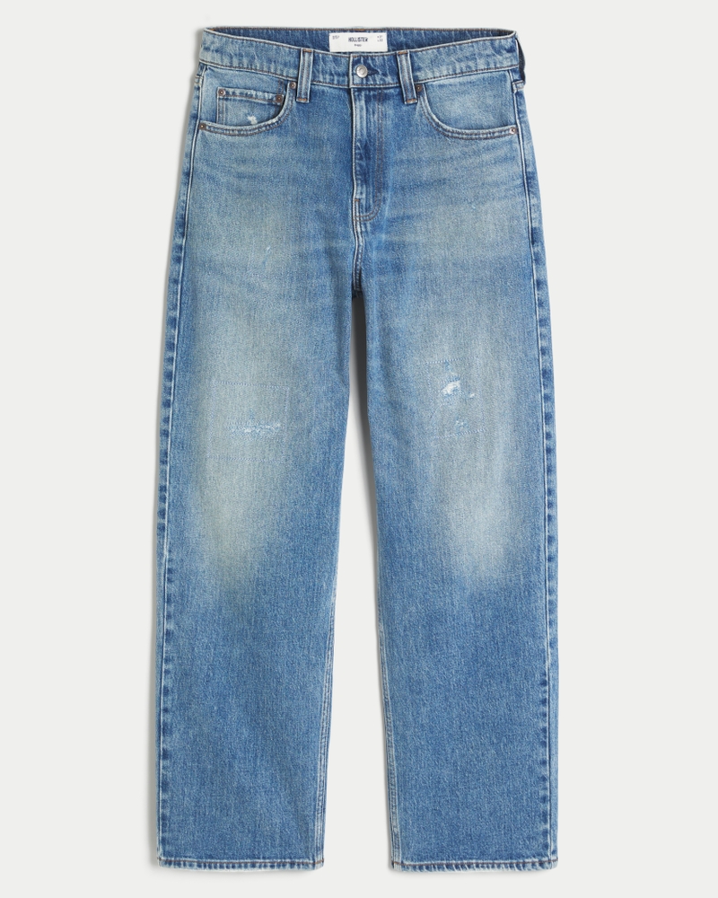 Distressed Medium Wash Baggy Jeans