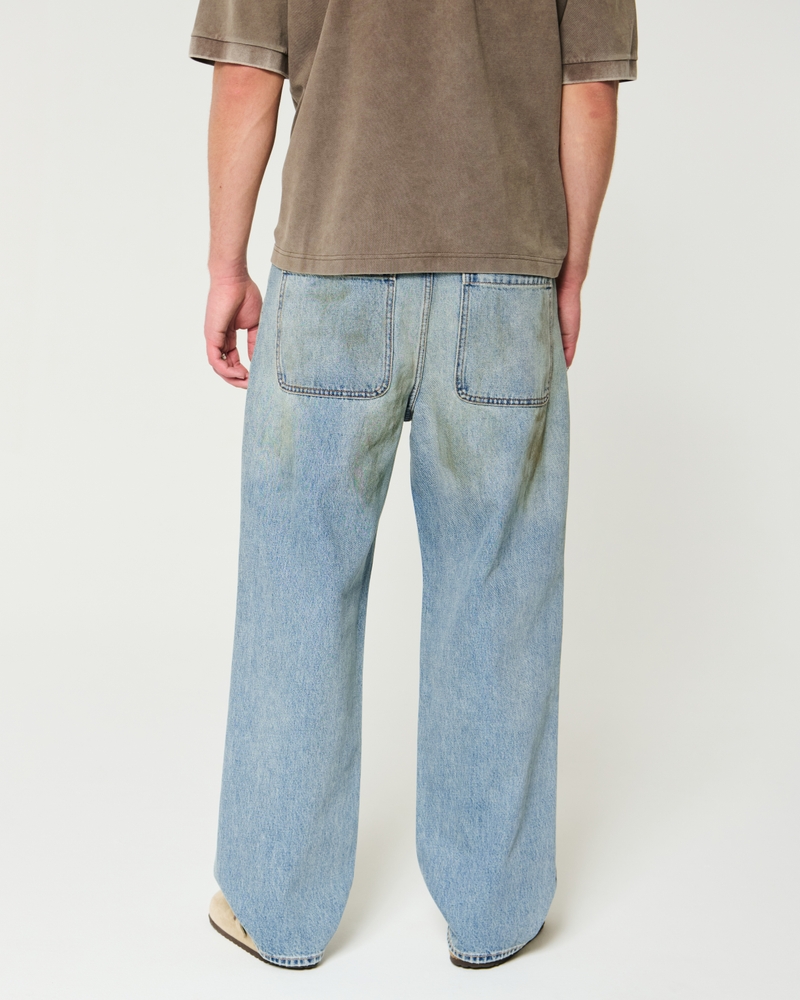 Distressed Greased Medium Wash Baggy Jeans
