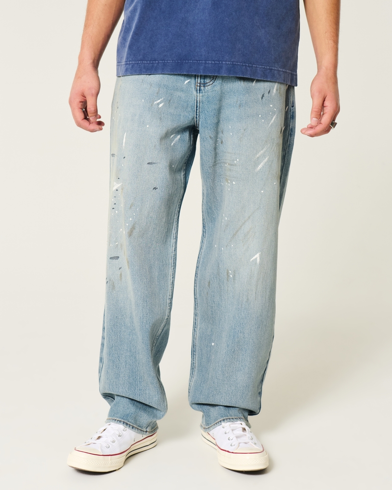 Medium Wash Paint Splatter Baggy Jeans
