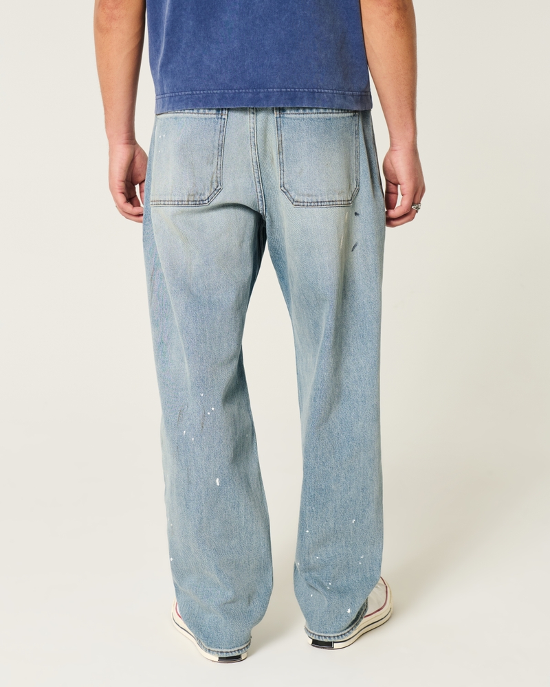 Medium Wash Paint Splatter Baggy Jeans