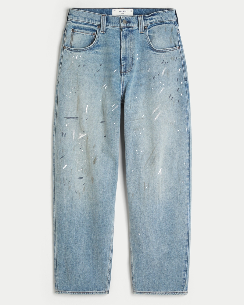 Medium Wash Paint Splatter Baggy Jeans