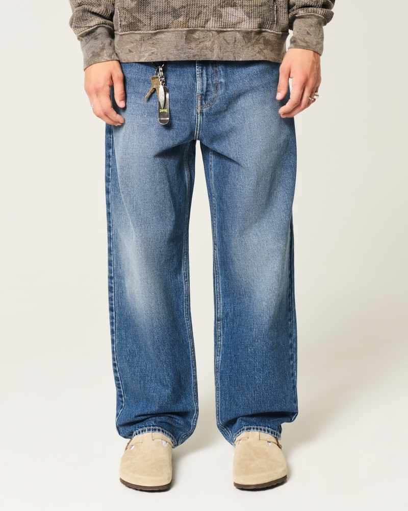 Embroidered Dark Wash Baggy Jeans