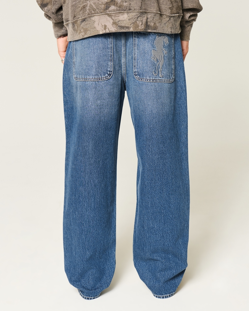 Embroidered Dark Wash Baggy Jeans