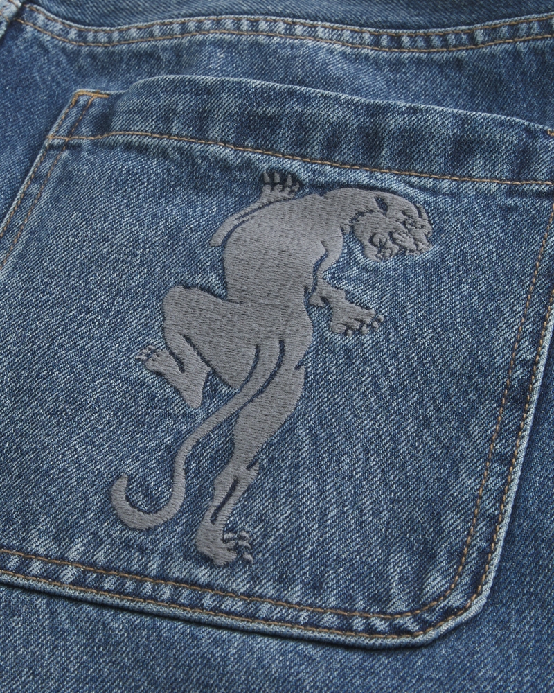 Embroidered Dark Wash Baggy Jeans
