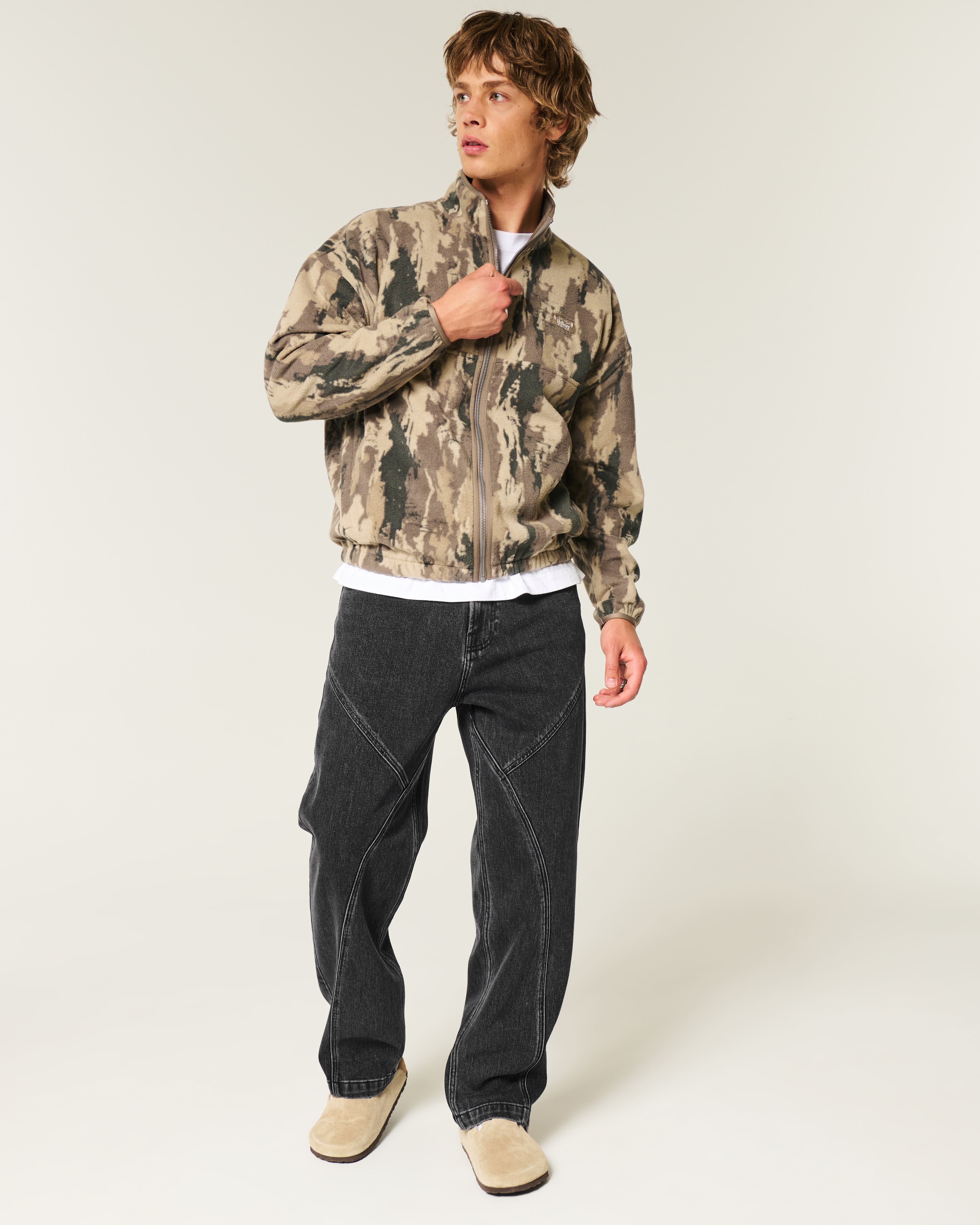 Seamed Washed Black Baggy Jeans