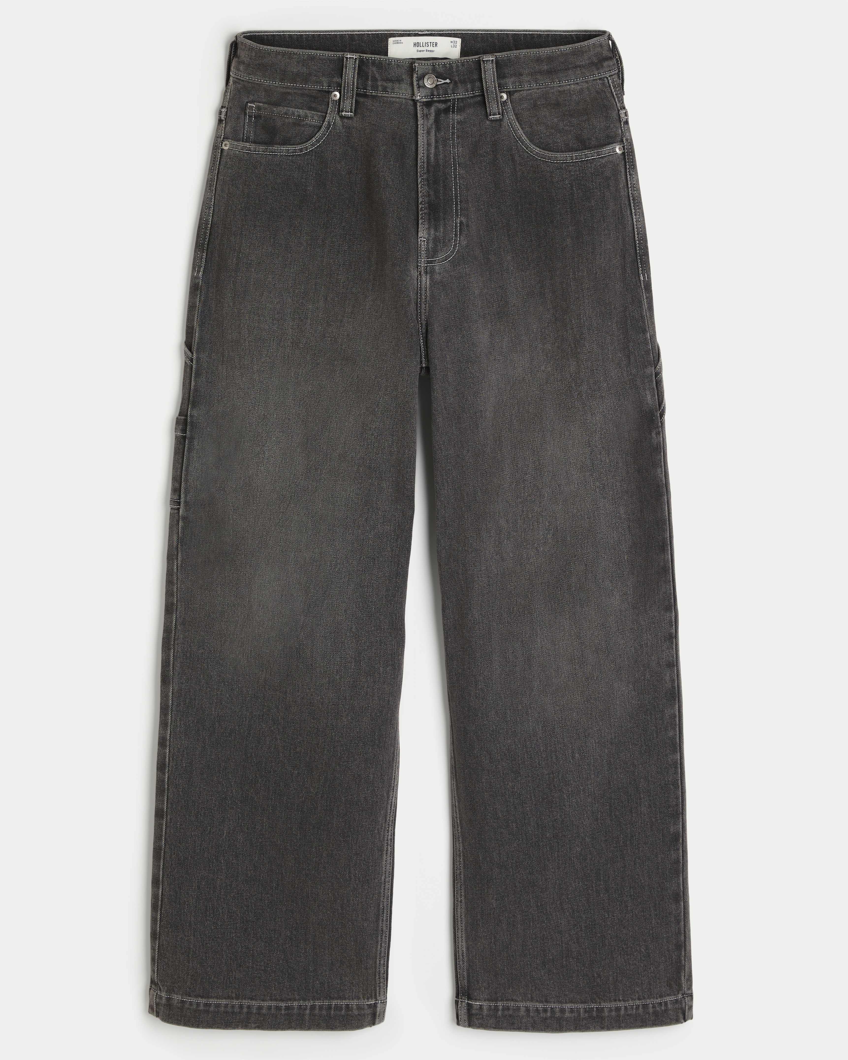 Washed Black Embroidered Super Baggy Jeans