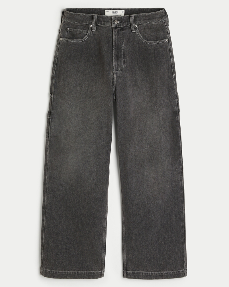 Washed Black Embroidered Super Baggy Jeans