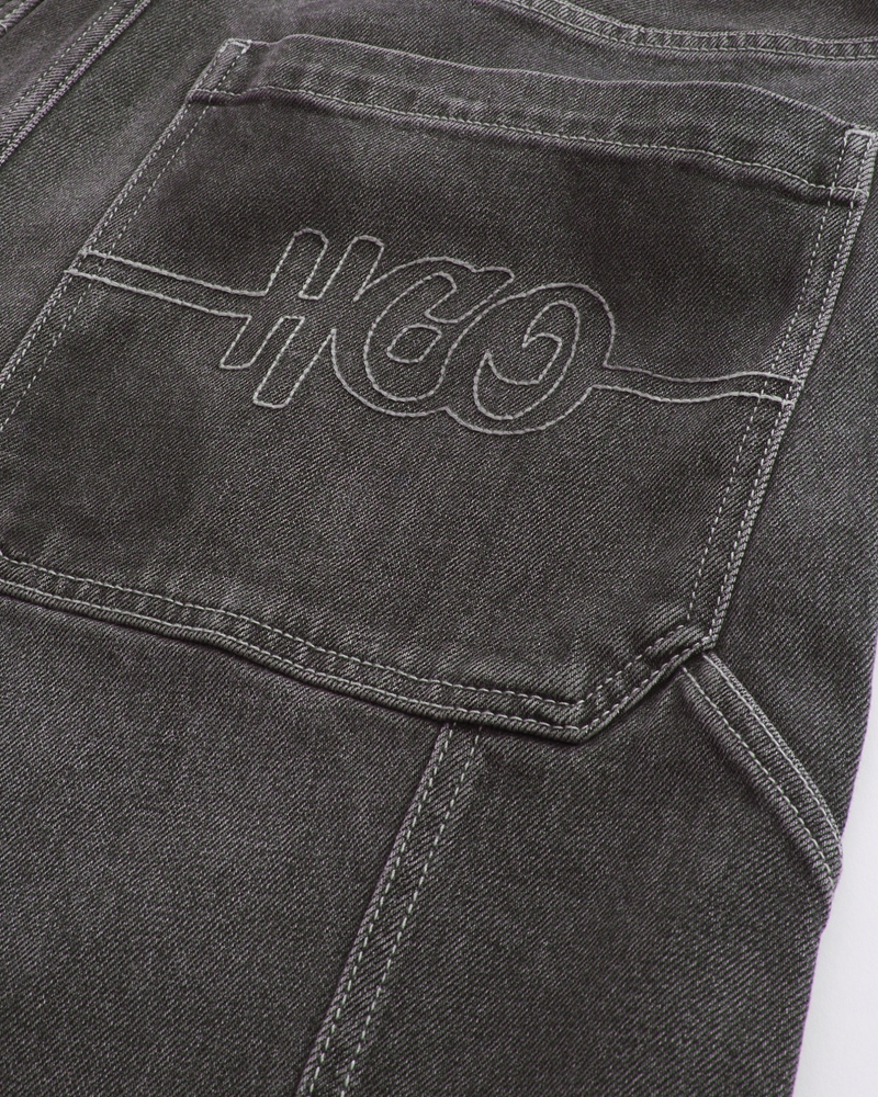 Washed Black Embroidered Super Baggy Jeans