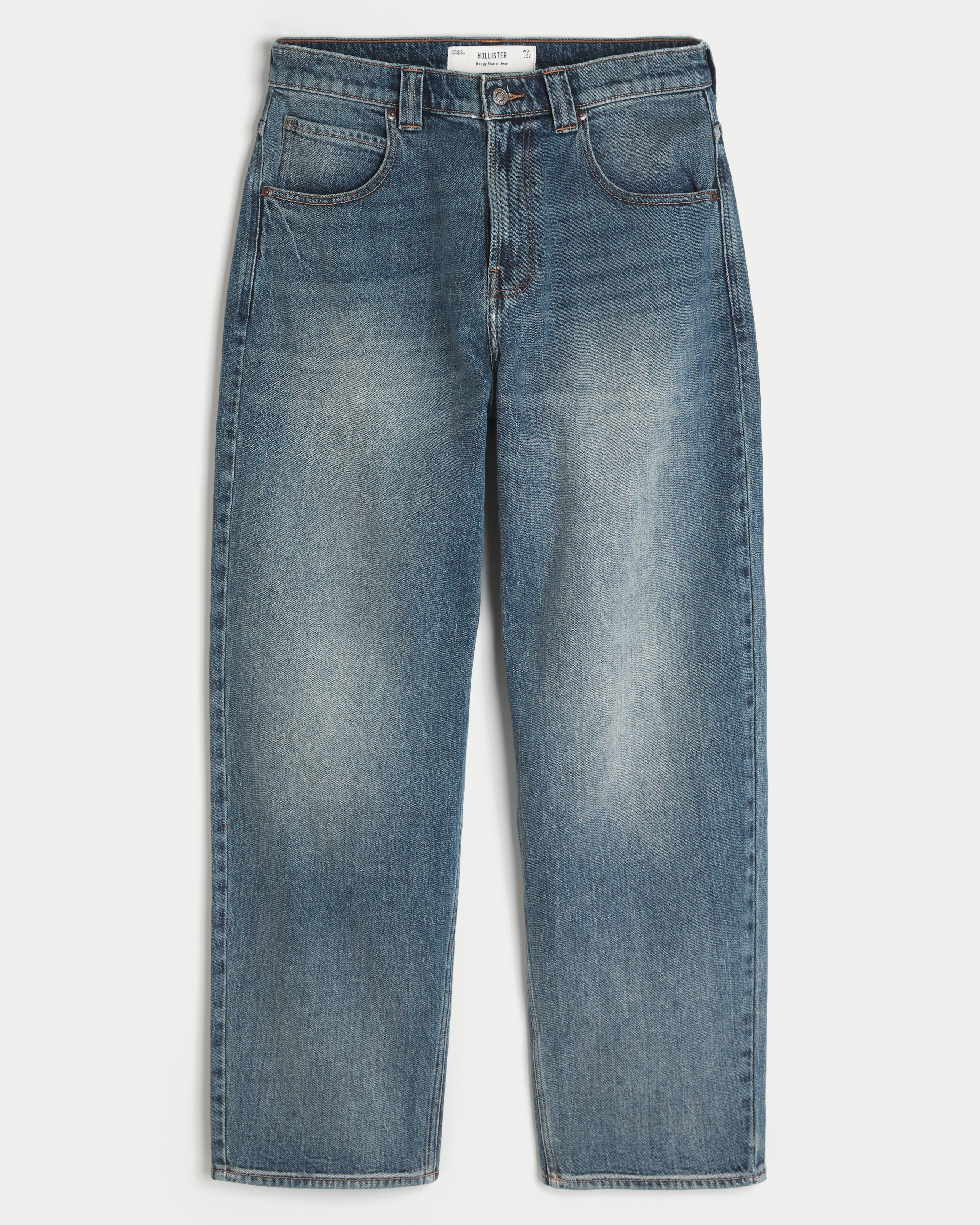 Dark Wash Embroidered Skater Baggy Jeans