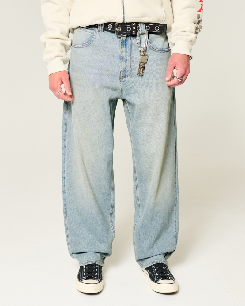 Light Wash Embroidered Skater Baggy Jeans